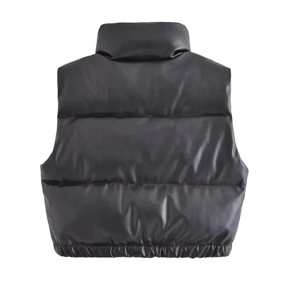 Vegan Leather Puffer Vest - Picture 5 of 11